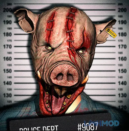 Ảnh 1 của Tải 911 Cannibal Apk 1.0.0 cho Android iOs Logo game 911 Cannibal với hình ảnh kẻ ăn thịt người đeo mặt nạ lợn đáng sợ