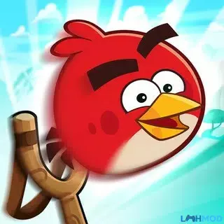 Ảnh 1 của Angry Birds Friends Mod APK v13.2.0 (Menu, Vô hạn Booster) Cảnh Angry Birds đang chuẩn bị bắn vào công trình của lũ lợn xanh