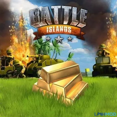 Ảnh 1 của Tải game Battle Islands Mod APK 5.4 (Vô Hạn Tiền Tệ) Giao diện chính của Battle Islands Mod với cảnh chiến trường trên đảo