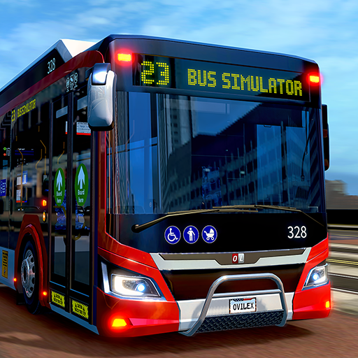 Ảnh 1 của Bus Simulator 2023 MOD APK 1.5.4 (Vô hạn tiền) Logo game Bus Simulator 2023 với hình ảnh xe buýt hiện đại