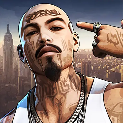 Ảnh 1 của City of Crime: Gang Wars MOD APK (Vô Hạn Tiền) V1.2.0135 Logo game City of Crime: Gang Wars với hình ảnh thành phố và xe hơi