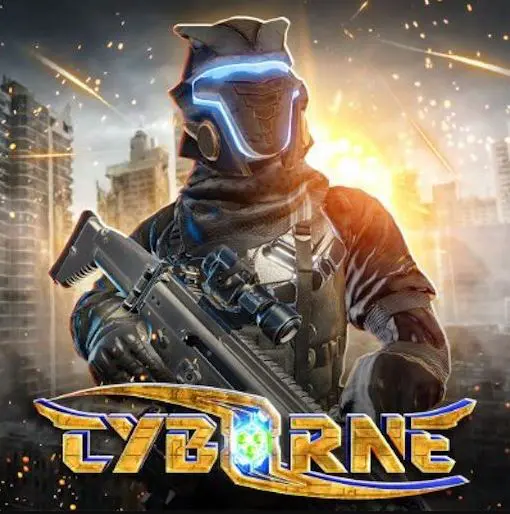 Ảnh 2 của Tải Cyborne Apk 0.5 cho Android iOs Logo game Cyborne, hiển thị tên game và biểu tượng nhân vật tương lai