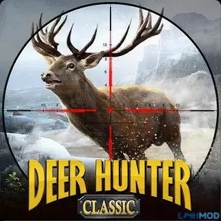 Ảnh 1 của Tải game DEER HUNTER CLASSIC Mod APK 3.14.0 (Vô Hạn Tiền) Thợ săn đang nhắm bắn một con hươu trong môi trường rừng rậm chân thực