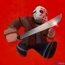 Ảnh 1 của Friday the 13th Mod APK 18.8 (Mở Khóa Tất Cả) Cảnh Jason đang rình rập những người cắm trại trong khu rừng tối