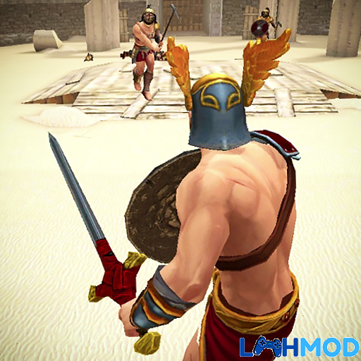 Ảnh 1 của Tải Gladiator Glory MOD APK 5.15.3 (Free Shopping) cho Android Hình ảnh một đấu sĩ La Mã trong game, với trang bị mạnh mẽ và sẵn sàng chiến đấu