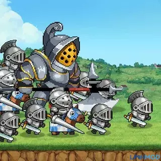 Ảnh 1 của Tải game Kingdom Wars Mod APK 3.0.2 (Menu, Vô Hạn Tiền) Mô tả một trận chiến hoành tráng trong Kingdom Wars Mod với quân đội và quái vật đối đầu nhau
