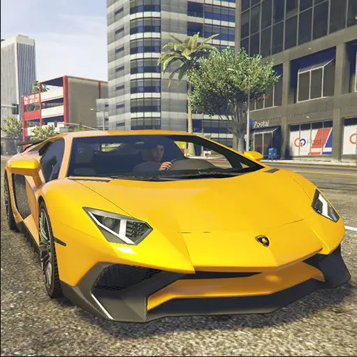 Ảnh 1 của Tải Lambo Driving Simulator Apk 3.0 cho Android iOs Mô tả hình ảnh chiếc Lamborghini Aventador SVJ đậu trên đường thành phố với đèn pha sáng rực