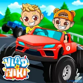 Ảnh 1 của Tải game Monster Truck Vlad & Niki Mod APK 1.4.7 (Vô Hạn Vàng) Xe tải quái vật Vlad & Niki đang lao đi trên đường đua