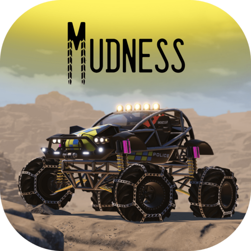 Ảnh 2 của Tải Mudness Offroad Car Simulator MOD APK 1.3.4 (Tiền không giới hạn, Premium) cho Android iOS Logo Mudness Offroad Car Simulator nổi bật trên nền địa hình bùn đất