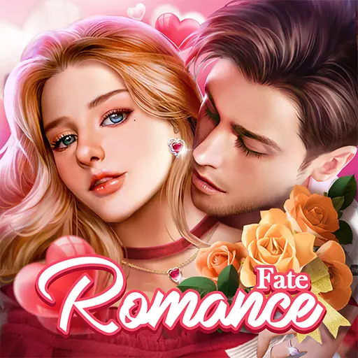 Ảnh 1 của Tải Romance Fate Mod Apk 2.8.2 (Lựa chọn cao cấp, Phần thưởng miễn phí) Logo Romance Fate với màu hồng và tím chủ đạo