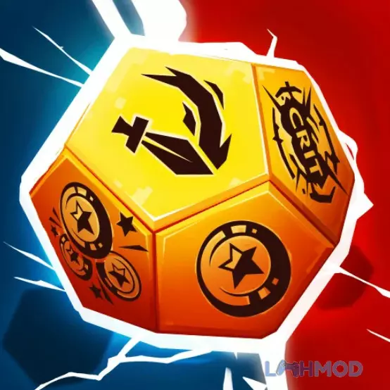 Ảnh 1 của Tải Slash & Roll Mod Apk 1.9.1 (Mua hàng miễn phí) cho Android iOs Logo game Slash & Roll Mod với các nhân vật anh hùng và xúc xắc