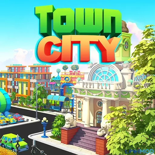 Ảnh 1 của Tải game Town City Mod APK 2.3.3 (Vô hạn tiền/Mở khóa đảo) Cảnh quan một thành phố trong Town City với các tòa nhà hiện đại và cây xanh