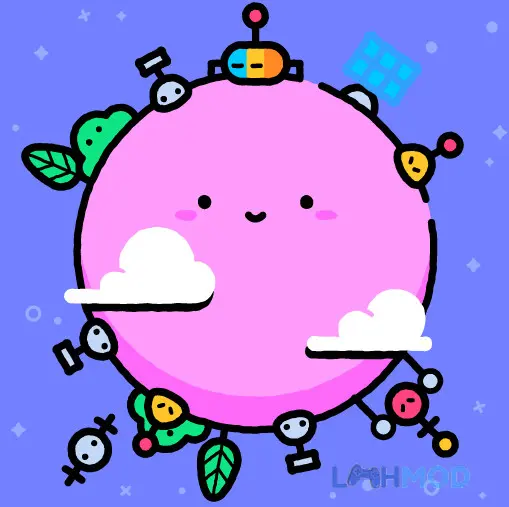 Ảnh 1 của Tải Idle Pocket Planet Mod Apk 1.1.1 (Vô Hạn Sao) cho Android iOs Alt text mô tả một hành tinh nhỏ với các công trình xây dựng và tàu vũ trụ