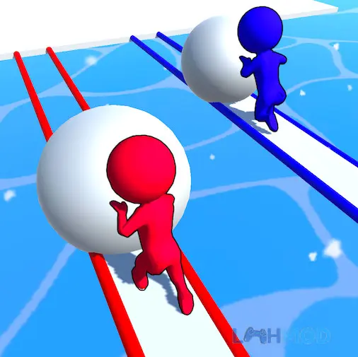 Ảnh 1 của Tải Snow Race Mod Apk 1.0.4 (Vô Hạn Tiền) cho Android iOs Logo game Snow Race Mod với quả cầu tuyết trên nền xanh