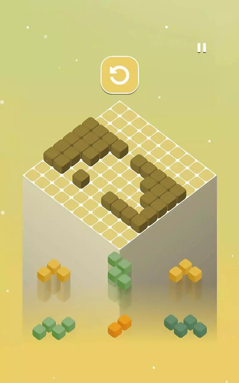 Ảnh 2 của Tải game 10Cube Mod APK 1.0.0 (Mua Sắm Miễn Phí) Giao diện chính game 10Cube Mod với bàn cờ 10x10 và các khối hình đang chờ được xếp