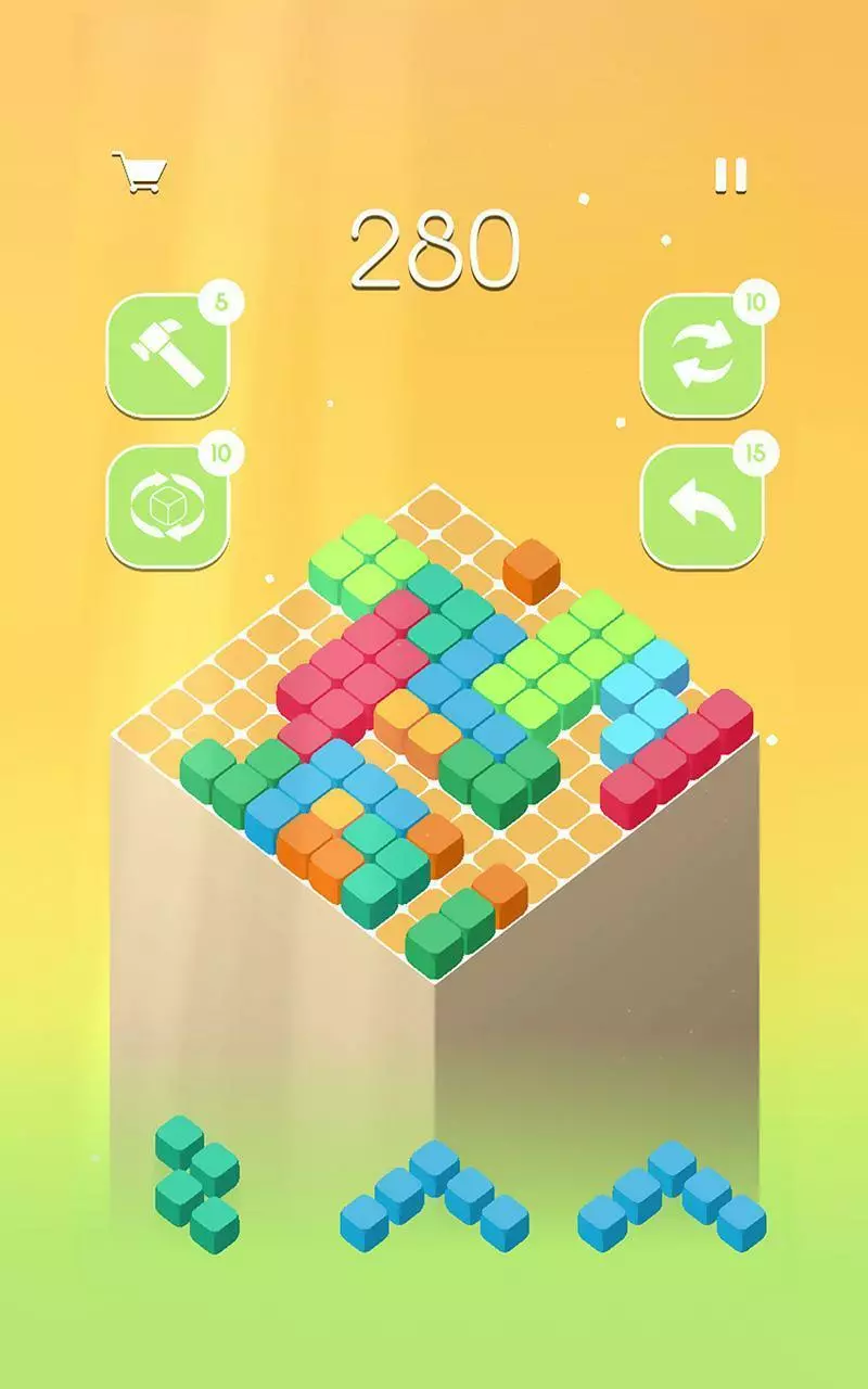 Ảnh 4 của Tải game 10Cube Mod APK 1.0.0 (Mua Sắm Miễn Phí) Cận cảnh lối chơi 10Cube Mod, người chơi đang kéo thả khối hình vào vị trí trống