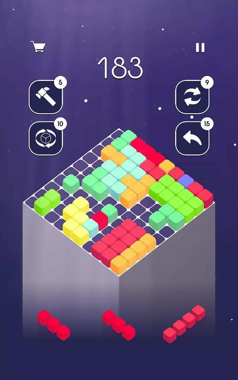 Ảnh 5 của Tải game 10Cube Mod APK 1.0.0 (Mua Sắm Miễn Phí) Tổng quan màn hình chơi game 10Cube Mod với các khối hình đã được sắp xếp