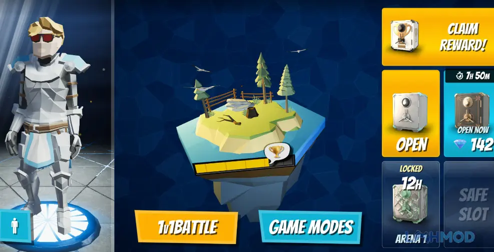 Ảnh 4 của Tải 1v1Battle Apk 1.9.3 cho Android iOs Người chơi đang chiến đấu trong đấu trường 1v1Battle với cấu trúc xây dựng xung quanh