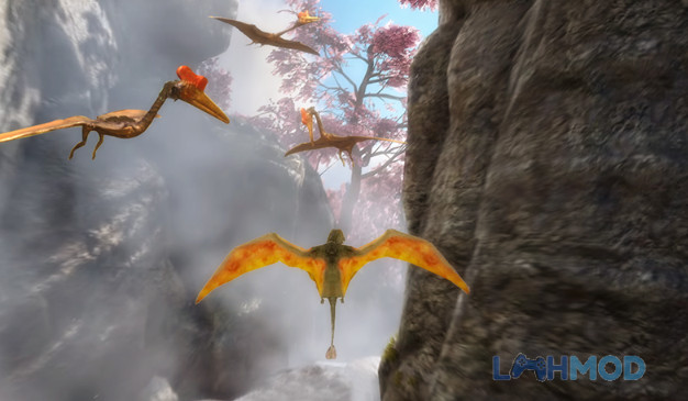 Ảnh 2 của Tải Dimorphodon Simulator Mod Apk 1.0.8 (Vô hạn tiền) cho Android Một chú Dimorphodon đang chiến đấu với khủng long khác trong môi trường rừng rậm