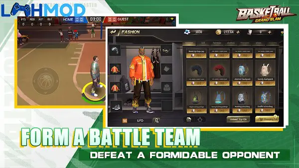 Ảnh 1 của Tải Basketball Grand Slam APK 0.35.4 cho Android iOS Giao diện trận đấu trong Basketball Grand Slam với cầu thủ đang dẫn bóng