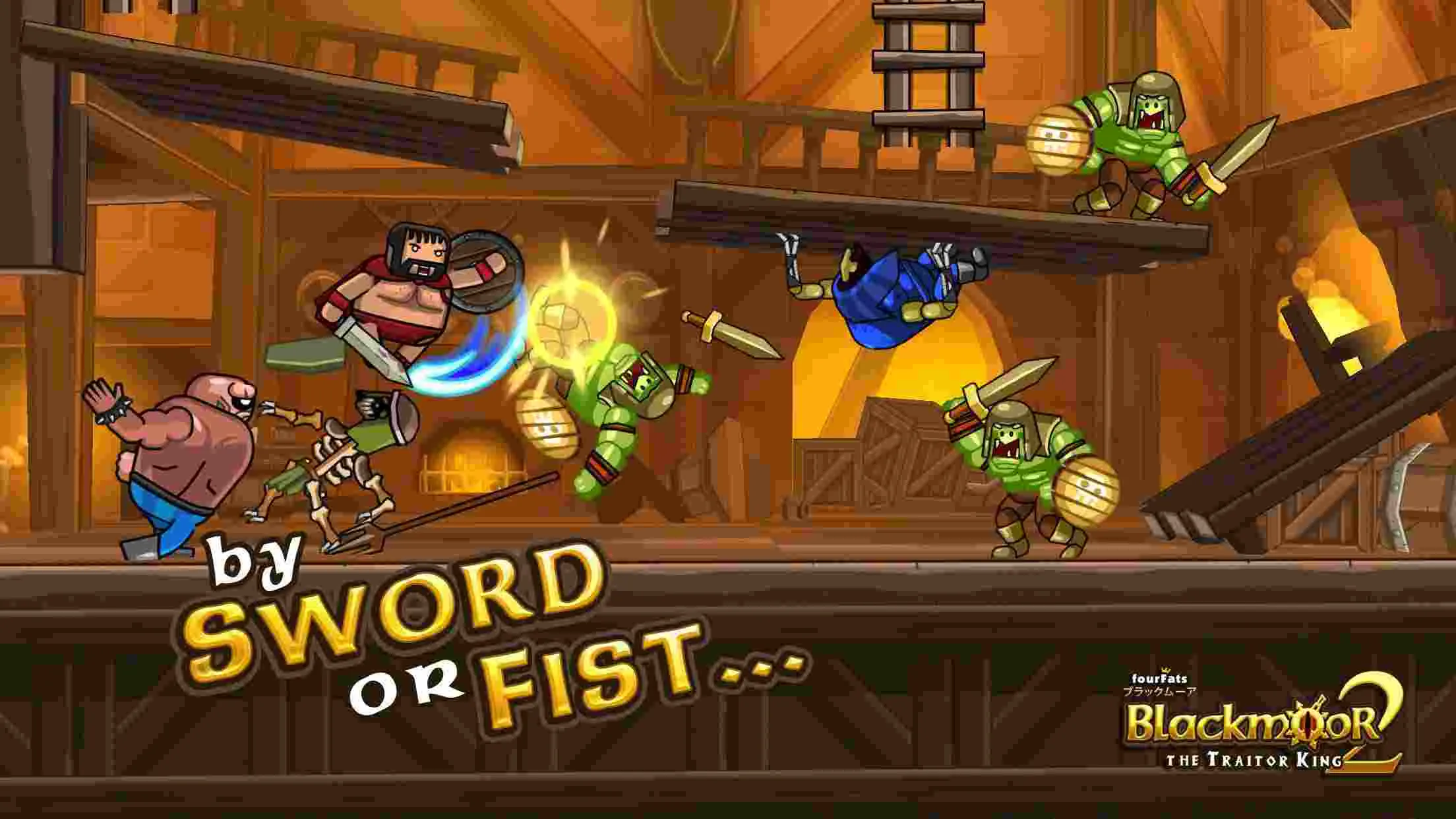 Ảnh 2 của Tải game Blackmoor 2 Mod APK v23.7 (Menu, Vô Hạn Tiền) Cảnh chiến đấu trong Blackmoor 2 với nhân vật và quái vật