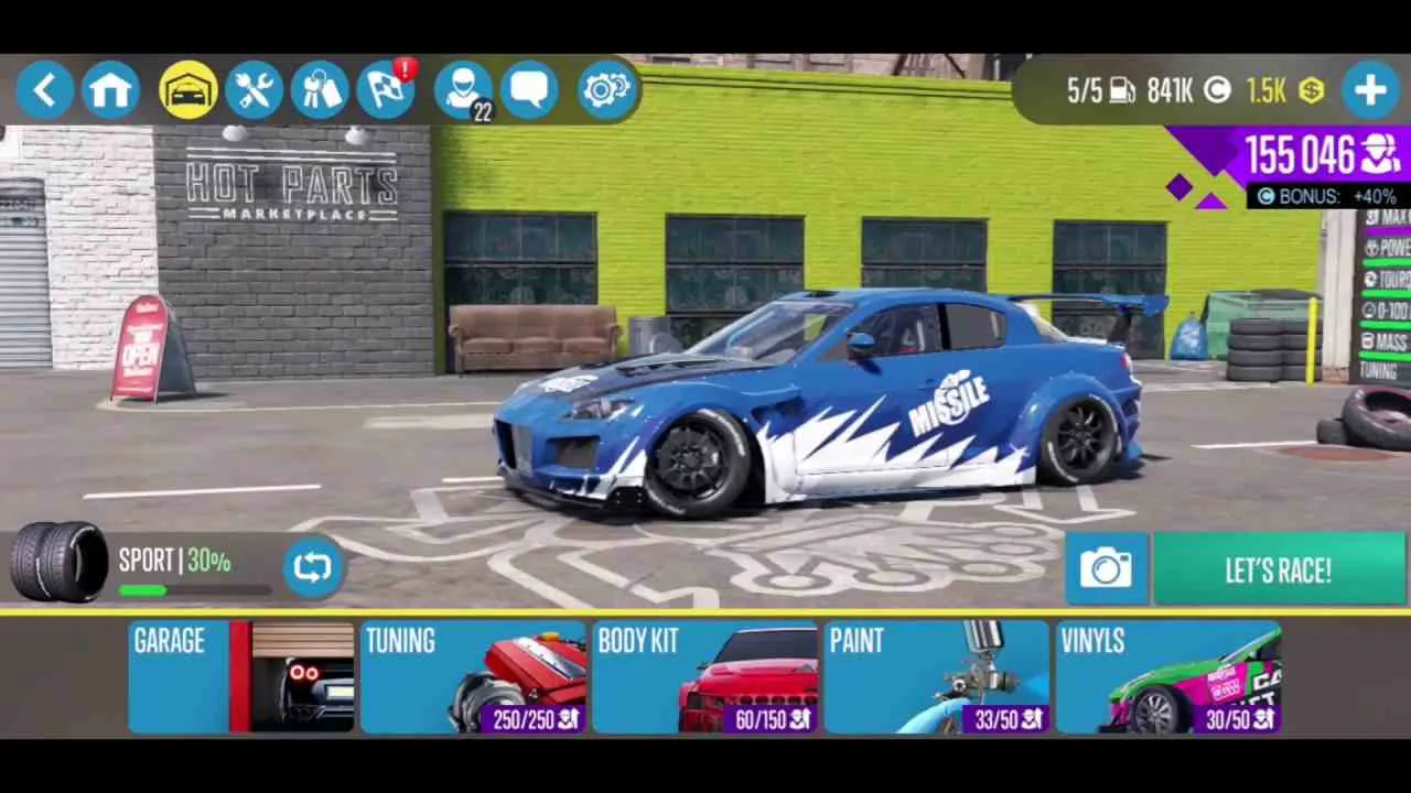 Ảnh 3 của CarX Drift Racing 2 MOD APK 1.26.1 (Menu, Vô hạn tiền) Giao diện tùy chỉnh xe với nhiều lựa chọn phụ kiện