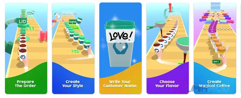 Ảnh 2 của Coffee Stack Mod Apk v37.4.4 (Vô Hạn Tiền) Người chơi đang điều khiển chuỗi cà phê di chuyển trên đường băng đầy chướng ngại vật