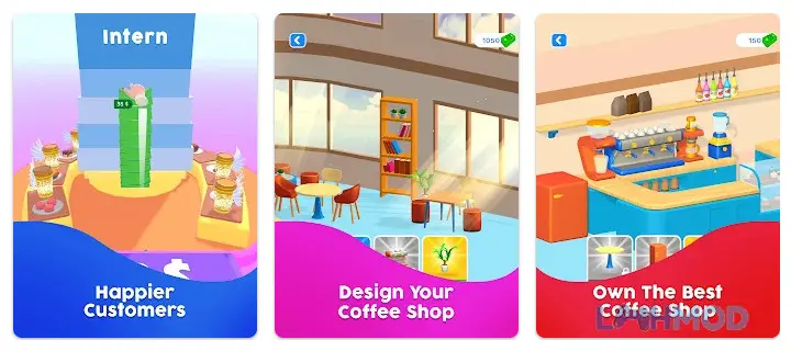 Ảnh 4 của Coffee Stack Mod Apk v37.4.4 (Vô Hạn Tiền) Người chơi đang thu thập thêm nhiều tách cà phê trên đường băng trong một level mới của game