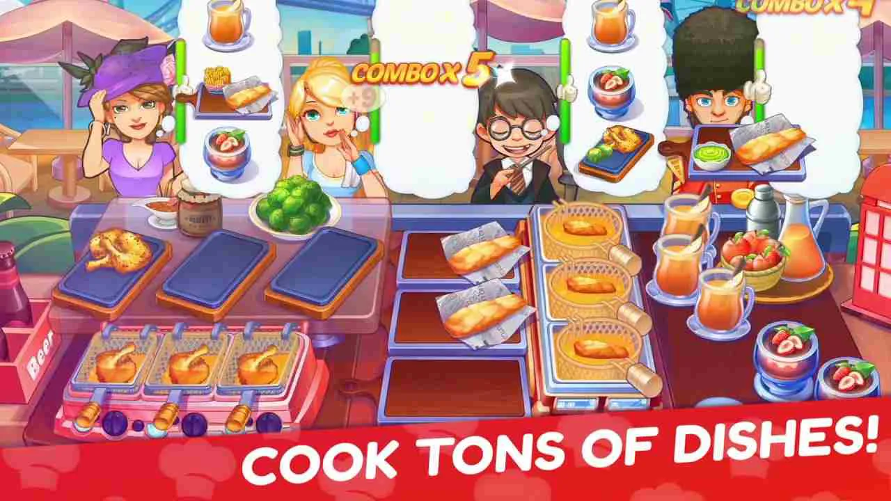Ảnh 5 của Tải game Cooking Voyage Mod APK 1.10.16+eca0cb3 (Menu, Vô Hạn Tiền) Khách hàng đang thưởng thức bữa ăn trên Cooking Voyage Mod APK