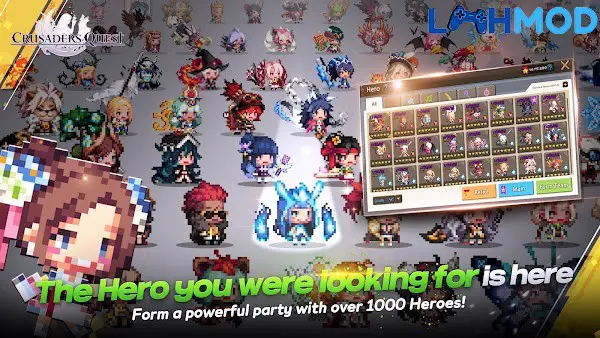 Ảnh 3 của Tải Crusaders Quest APK 6.19.2 cho Android iOS Các nhân vật anh hùng trong đội hình Crusaders Quest sẵn sàng chiến đấu