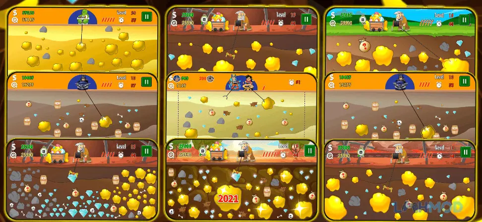 Ảnh 2 của Đào Vàng Mod Apk 2.7.6 – LMHMOD Ông lão thợ mỏ đang gắp vàng trong game