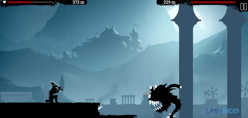 Ảnh 3 của Tải Dark Lands Apk 1.5.2 cho Android iOs Alt text mô tả chiến binh Dark Lands đang chạy qua một khu vực địa hình nguy hiểm