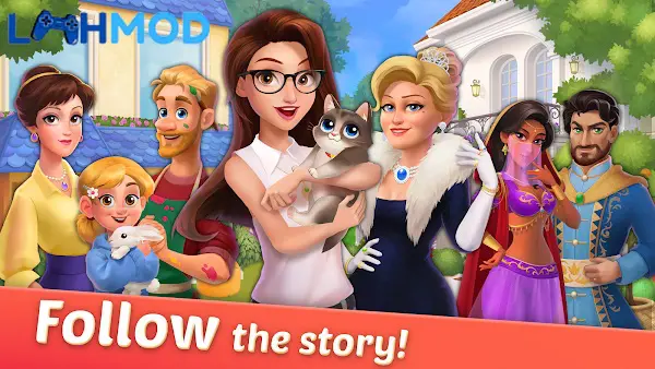 Ảnh 4 của DesignVille MOD APK (Vô hạn tiền) v1.154.0 Nhân vật nữ đang thể hiện niềm vui với thành quả thiết kế của mình