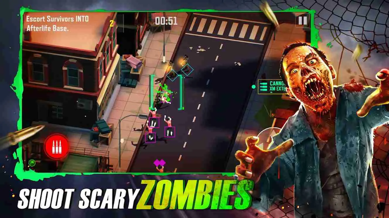 Ảnh 2 của Tải game Drones 4: Zombie Strike Mod APK 1.20.151 (Vô Hạn Tiền) Cảnh tượng máy bay drone bắn hạ zombie trong thành phố