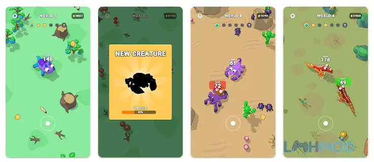 Ảnh 2 của Tải Eat to Evolve Apk 0.24 cho Android iOs Gameplay Eat to Evolve với sinh vật đang di chuyển trên bản đồ