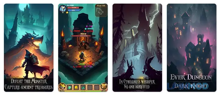 Ảnh 2 của Tải Ever Dungeon Dark Knight Mod Apk 1.0.120 (God Mode/Damage Multiplier) cho Android iOs Giao diện chiến đấu của Ever Dungeon: Dark Knight Mod với nhân vật và quái vật