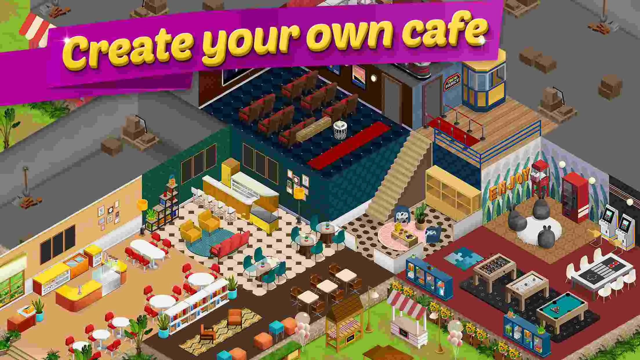 Ảnh 4 của Tải game Fancy Cafe Mod APK 3.2 (Menu, Vô hạn tiền) Nhân vật Kate trò chuyện với khách hàng trong Fancy Cafe