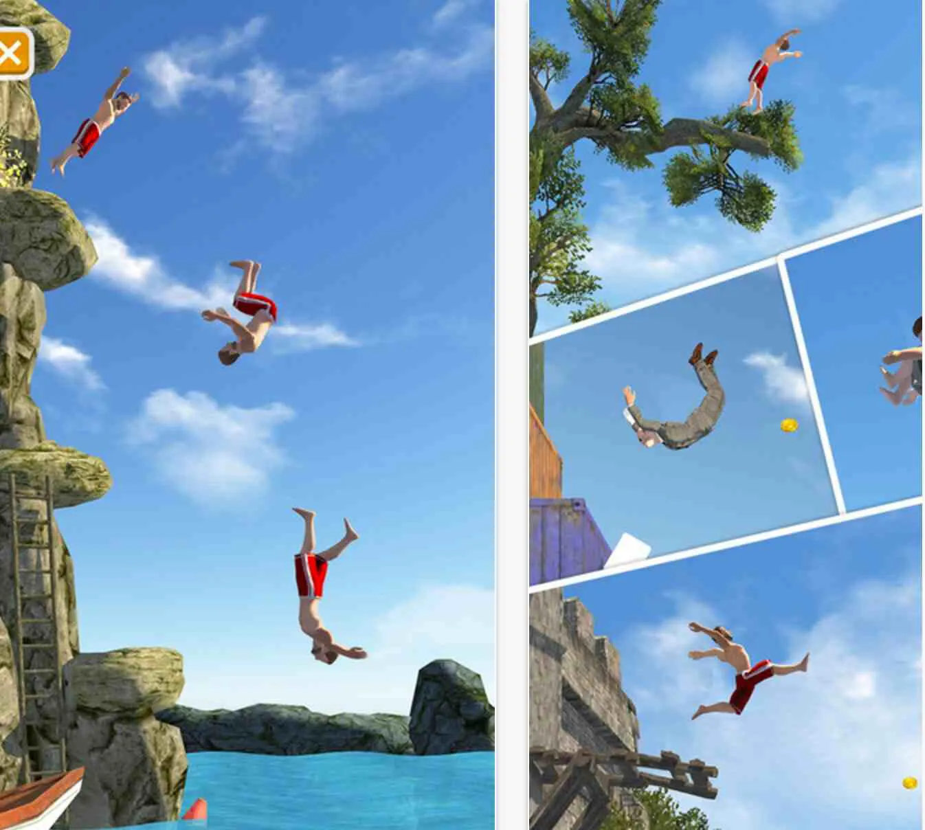 Ảnh 1 của Tải Flip Diving Mod APK 3.4.2 (Menu, Vô Hạn Coins) Cảnh một vận động viên đang thực hiện cú nhảy tuyệt đẹp từ vách đá cao trong Flip Diving