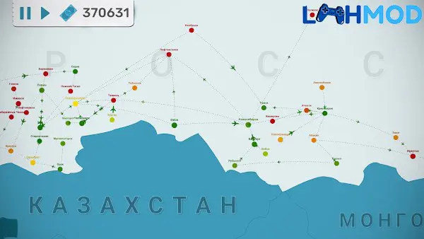 Ảnh 2 của Fly Corp: Airline Manager MOD APK 0.10.5 (Vô hạn tiền) Bản đồ thế giới với các tuyến bay được kết nối