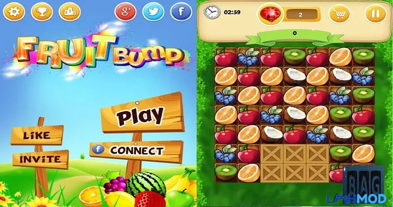 Ảnh 2 của Tải Fruit Bump Mod Apk v1.4.1.2 (Vô hạn tiền) Ba loại trái cây khác nhau được xếp hàng ngang