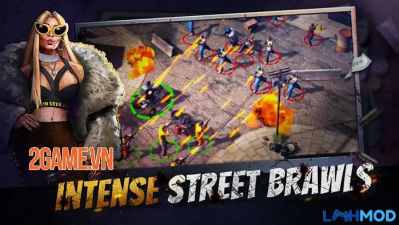 Ảnh 2 của Tải Gangpire: Fire & Fury Mod Apk 1.7.0 (Menu, Bất tử/Sát thương cao) Giao diện chiến đấu và quản lý địa bàn trong game