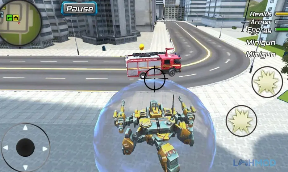 Ảnh 4 của Tải Grand Action Simulator New York Mod Apk v1.7.7 (Vô Hạn Năng Lượng) Android iOs Một chiếc xe cảnh sát đậu trên đường phố New York, với các tòa nhà cao tầng làm nền