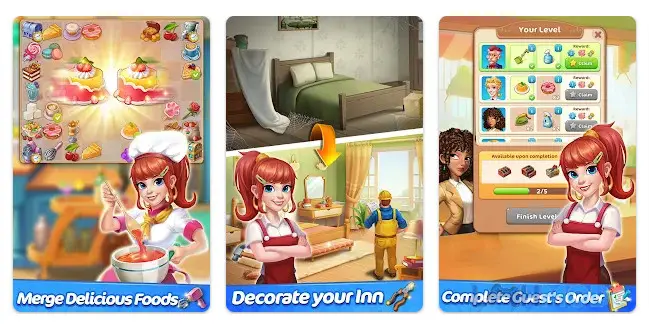 Ảnh 3 của Tải Grand Inn Story Merge Puzzle Apk v2.9.8 cho Android iOs Người chơi tương tác với bảng hợp nhất trong Grand Inn Story Merge Puzzle
