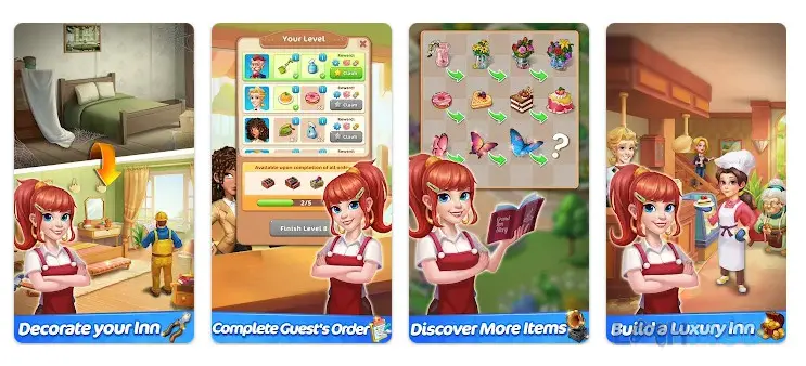 Ảnh 4 của Tải Grand Inn Story Merge Puzzle Apk v2.9.8 cho Android iOs Một cảnh trong game Grand Inn Story Merge Puzzle, thể hiện sự ấm cúng của nhà trọ