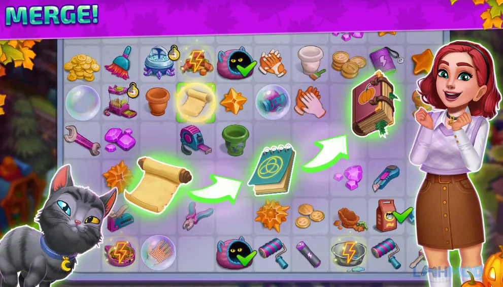 Ảnh 2 của Tải Halloween Merge Mod Apk 1.22 (Free Shopping) cho Android iOs Màn hình giao diện game Halloween Merge Mod với các vật phẩm đang chờ ghép