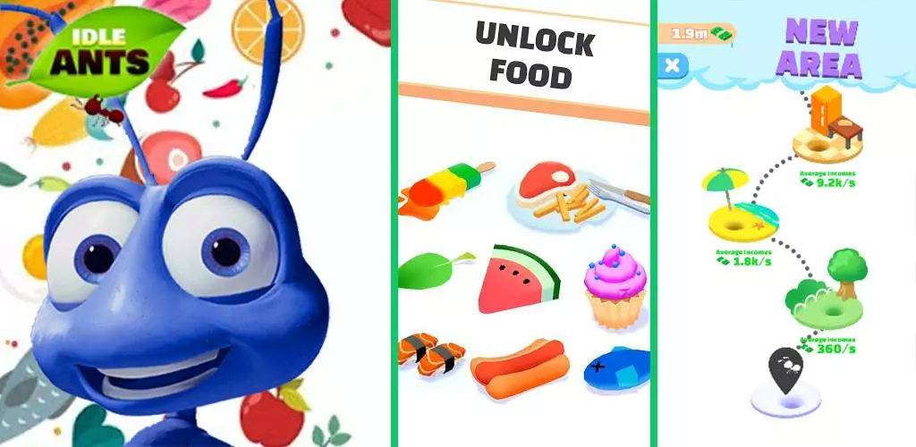 Ảnh 2 của Tải game Idle Ants Mod Apk 4.3.1 (Menu, Mở Khóa/Vô Hạn Tiền) Đàn kiến đang tha một miếng bánh ngọt về tổ trong Idle Ants