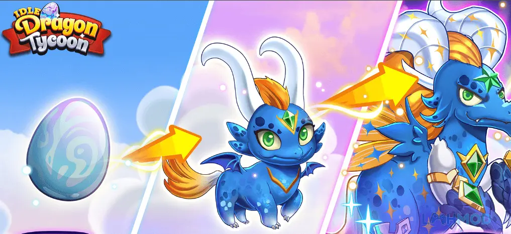 Ảnh 2 của Tải Idle Dragon Tycoon Mod Apk 1.2.2 (Vô Hạn Trái Tim Rồng) cho Android iOs Giao diện quản lý rồng con và khu rừng trong Idle Dragon Tycoon Mod