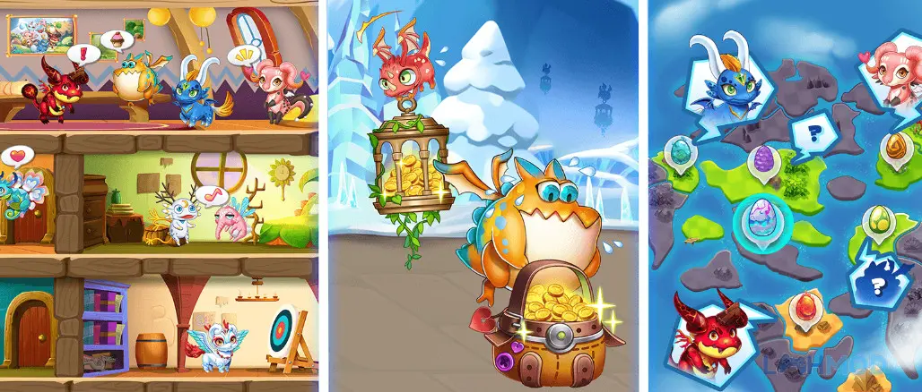 Ảnh 4 của Tải Idle Dragon Tycoon Mod Apk 1.2.2 (Vô Hạn Trái Tim Rồng) cho Android iOs Rồng tham gia chiến đấu và hoạt động nhóm