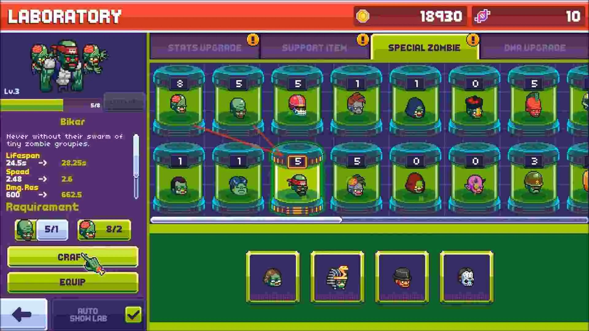 Giao diện ứng dụng Infectonator 3 Mod cho phép người chơi quản lý các nâng cấp