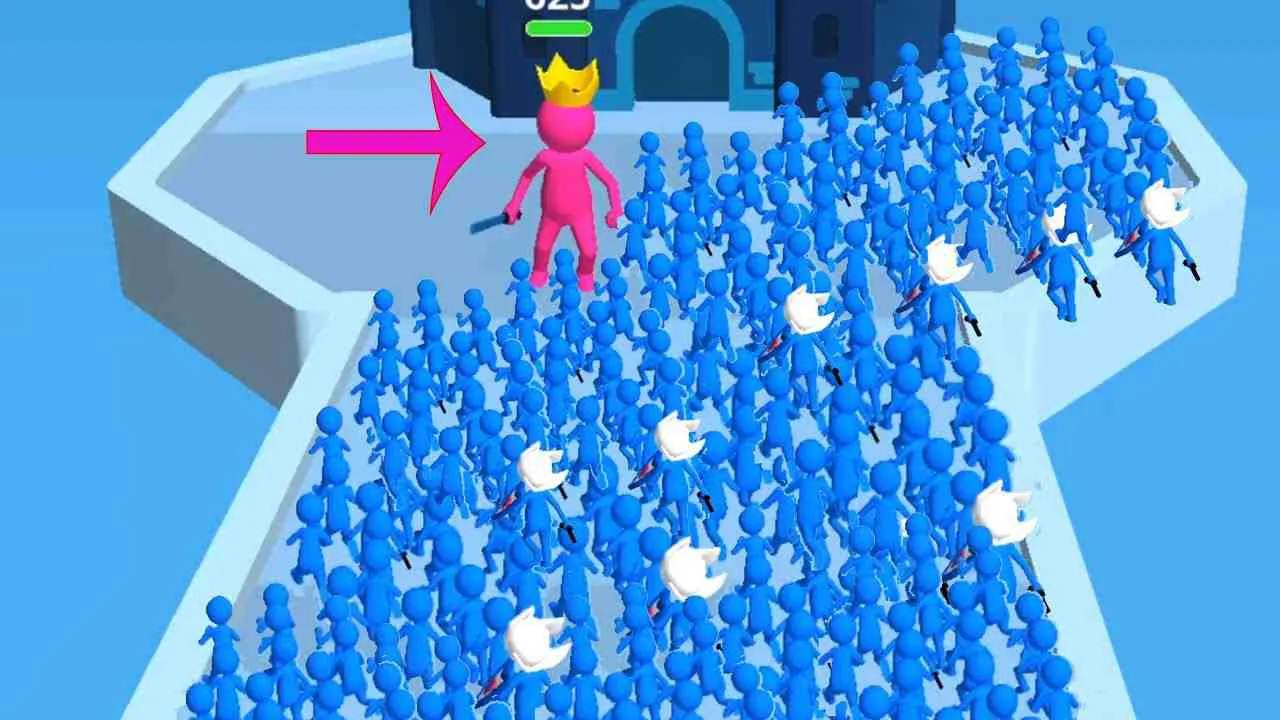 Ảnh 2 của Tải game Join Clash 3D Mod APK 2.35.4 (Vô Hạn Tiền, Mở Khóa) Cảnh đội quân stick man vượt qua chướng ngại vật nguy hiểm